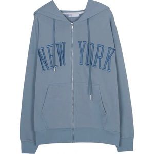 Oversized Embroidered Zipper Hoodie